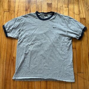 Vintage Nike Men’s Gray and Navy Blue Trim Short Sleeve Shirt Made in USA L